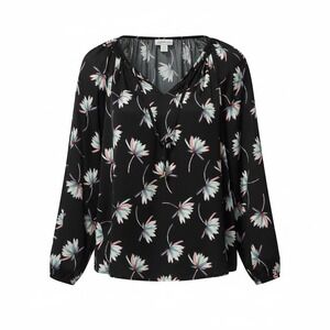 Jaclyn Smith size XL Collection Black Floral Print V Neck Long Sleeve Blouse